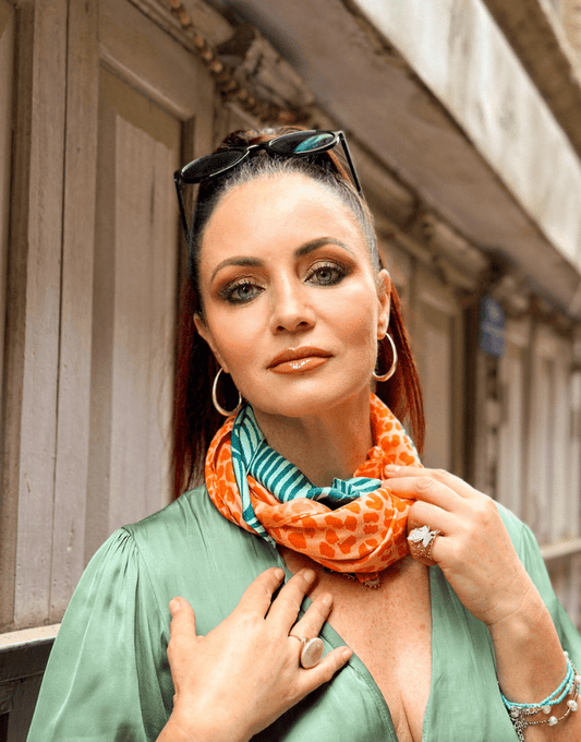Pack de 2 foulards en soie Roxy & Kelly - fait main émeraude et orange