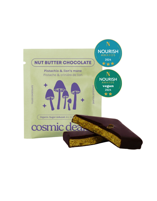 🍫 Chocolat Noir Bio Pistache & Crinière de Lion – Snack Fonctionnel Végan (Lot de 5)