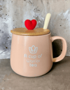 Muggly - Tasse en céramique avec couvercle à cœur et cuillère